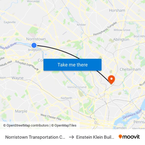 Norristown Transportation Center to Einstein Klein Building map