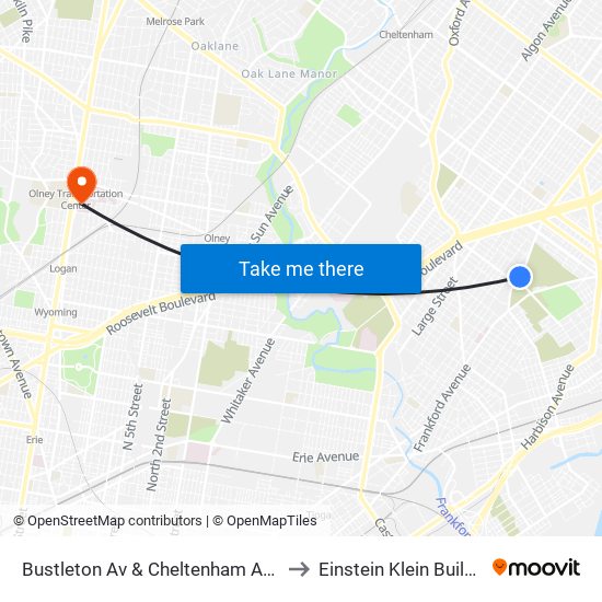 Bustleton Av & Cheltenham Av - Fs to Einstein Klein Building map