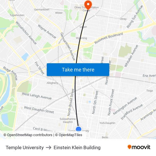 Temple University to Einstein Klein Building map