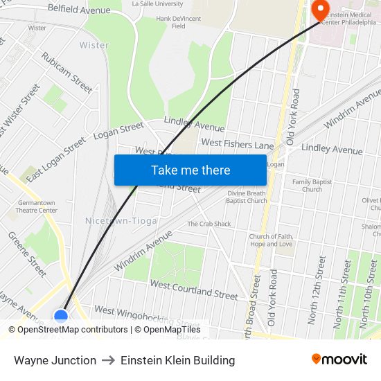 Wayne Junction to Einstein Klein Building map