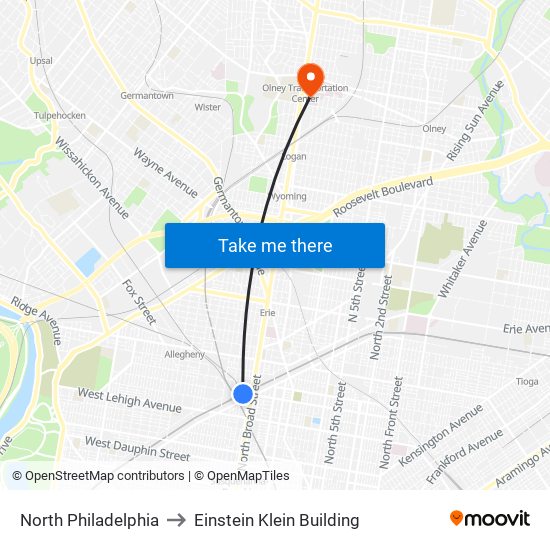 North Philadelphia to Einstein Klein Building map