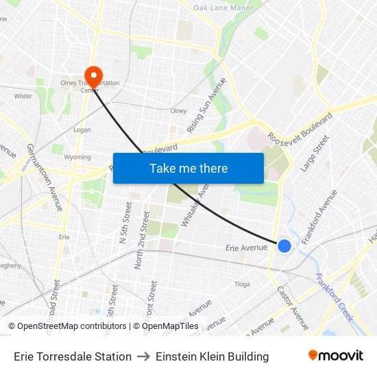 Erie Torresdale Station to Einstein Klein Building map
