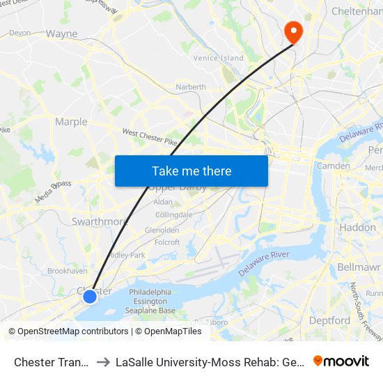 Chester Transportation Center to LaSalle University-Moss Rehab: Germantown Health Center (Willow Terrace) map