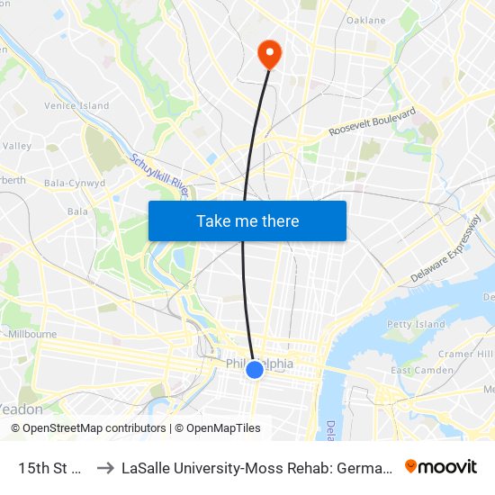 15th St & Market St to LaSalle University-Moss Rehab: Germantown Health Center (Willow Terrace) map