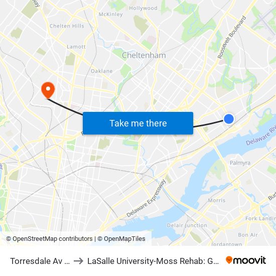 Torresdale Av & Cottman Av Loop to LaSalle University-Moss Rehab: Germantown Health Center (Willow Terrace) map
