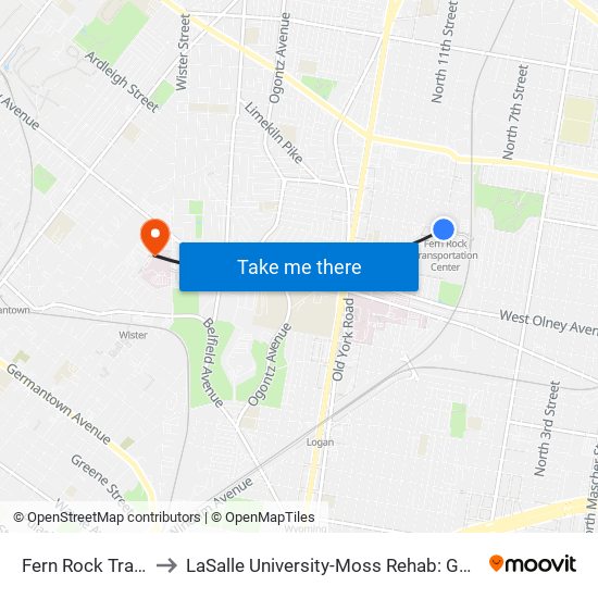 Fern Rock Transit Center to LaSalle University-Moss Rehab: Germantown Health Center (Willow Terrace) map