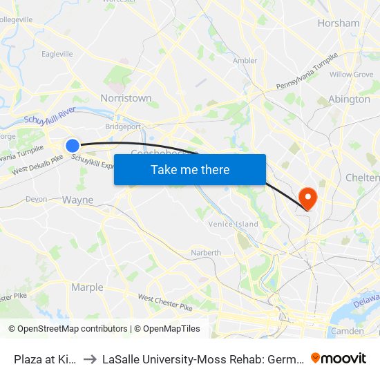 Plaza at King Of Prussia to LaSalle University-Moss Rehab: Germantown Health Center (Willow Terrace) map