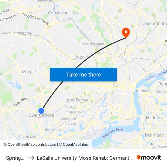 Springfield Mall to LaSalle University-Moss Rehab: Germantown Health Center (Willow Terrace) map