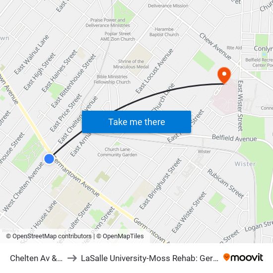 Chelten Av & Germantown Av to LaSalle University-Moss Rehab: Germantown Health Center (Willow Terrace) map
