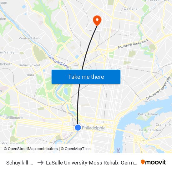 Schuylkill Av & JFK Blvd to LaSalle University-Moss Rehab: Germantown Health Center (Willow Terrace) map