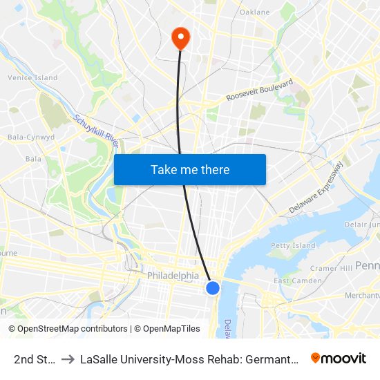 2nd St Station to LaSalle University-Moss Rehab: Germantown Health Center (Willow Terrace) map