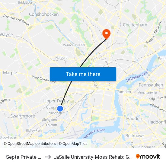Septa Private Way & Macdade Blvd to LaSalle University-Moss Rehab: Germantown Health Center (Willow Terrace) map