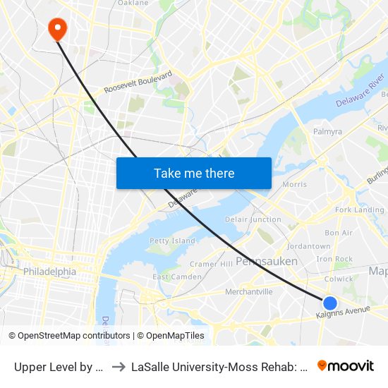 Upper Level by Old Navy/Lens Crafters to LaSalle University-Moss Rehab: Germantown Health Center (Willow Terrace) map