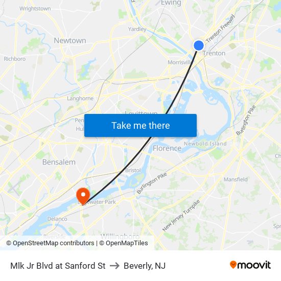 Mlk Jr Blvd at Sanford St to Beverly, NJ map