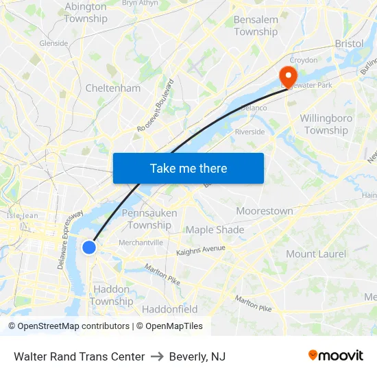 Walter Rand Trans Center to Beverly, NJ map