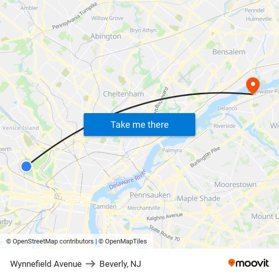 Wynnefield Avenue to Beverly, NJ map