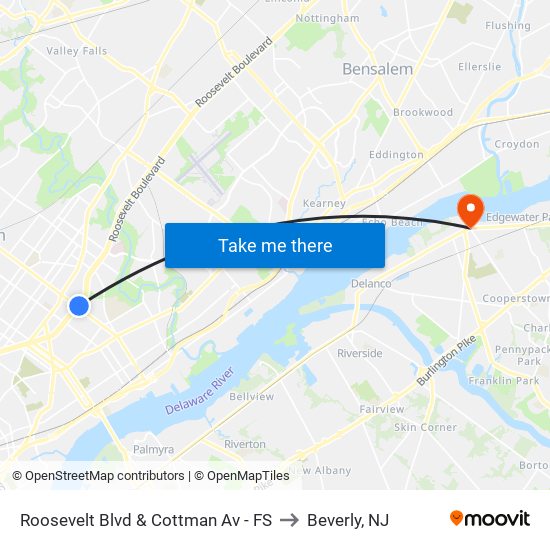 Roosevelt Blvd & Cottman Av - FS to Beverly, NJ map