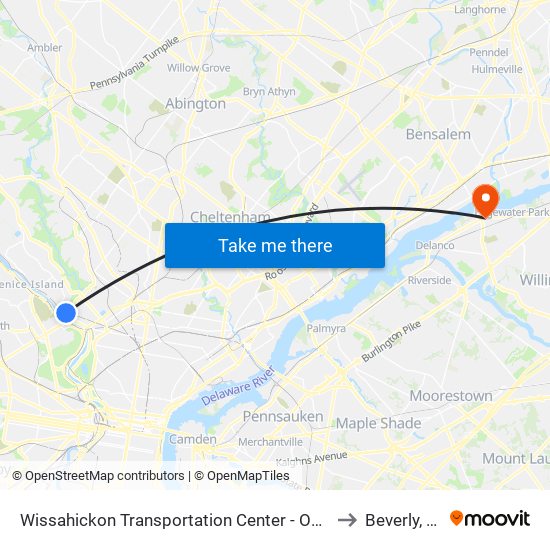 Wissahickon Transportation Center - Onsite to Beverly, NJ map