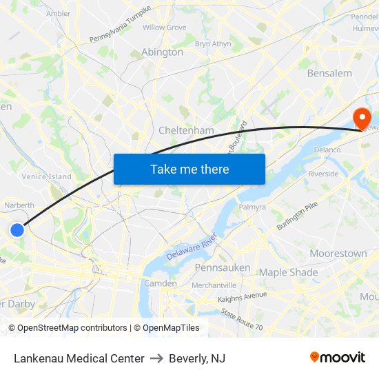 Lankenau Medical Center to Beverly, NJ map