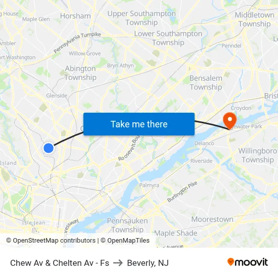 Chew Av & Chelten Av - Fs to Beverly, NJ map
