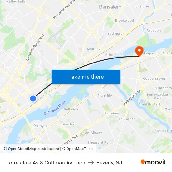 Torresdale Av & Cottman Av Loop to Beverly, NJ map