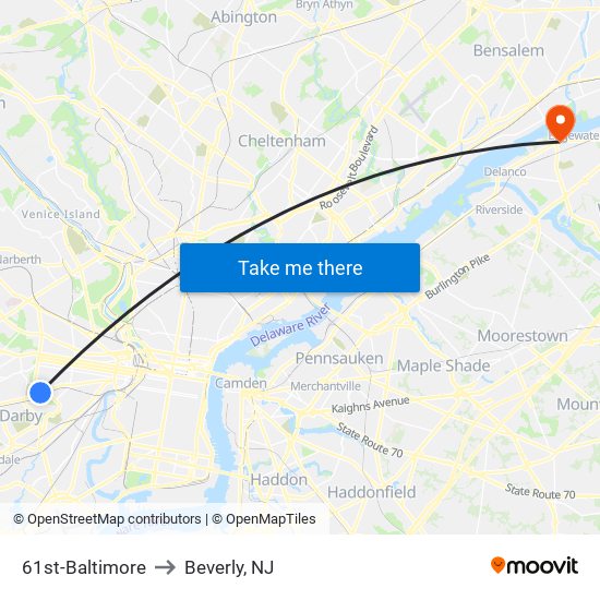 61st-Baltimore to Beverly, NJ map