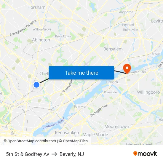 5th St & Godfrey Av to Beverly, NJ map