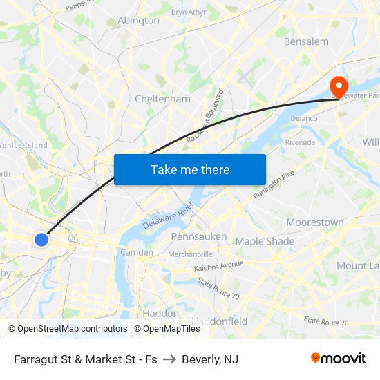 Farragut St & Market St - Fs to Beverly, NJ map
