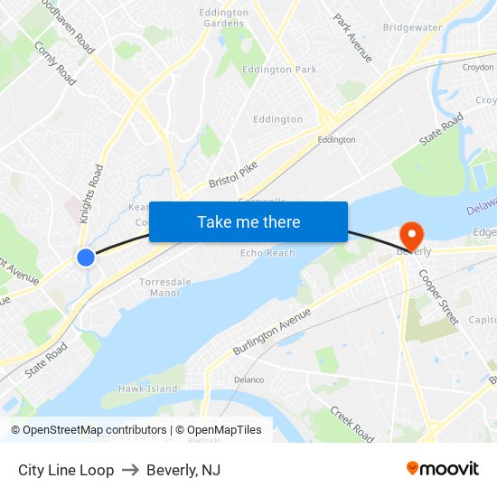 City Line Loop to Beverly, NJ map