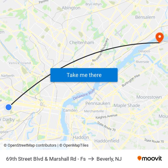 69th Street Blvd & Marshall Rd - Fs to Beverly, NJ map