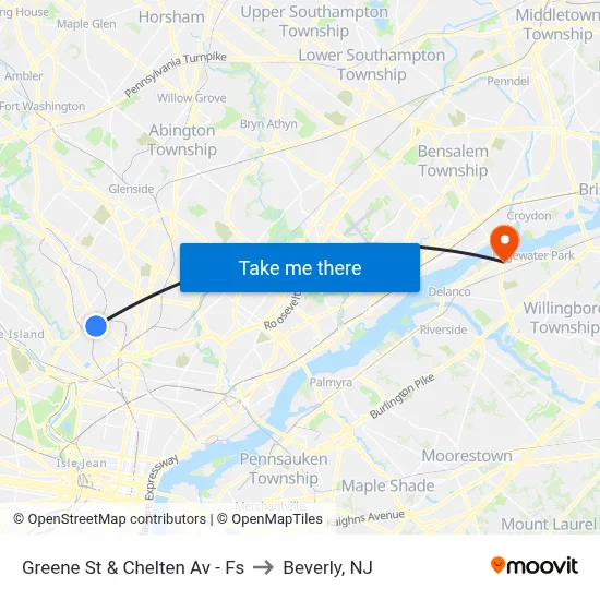 Greene St & Chelten Av - Fs to Beverly, NJ map