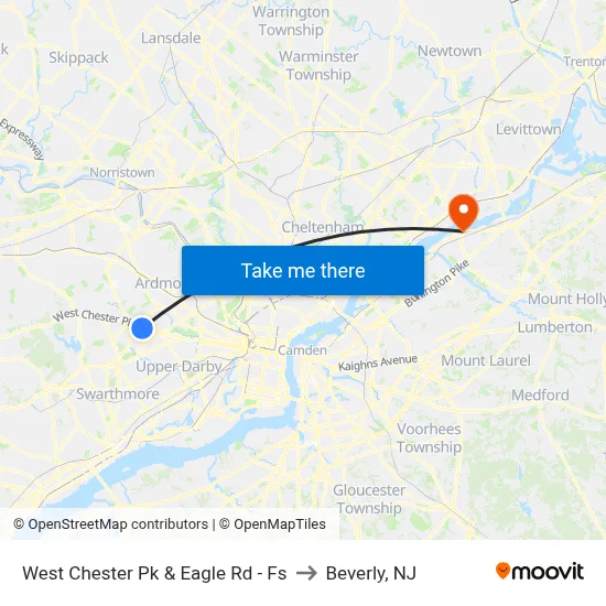 West Chester Pk & Eagle Rd - Fs to Beverly, NJ map