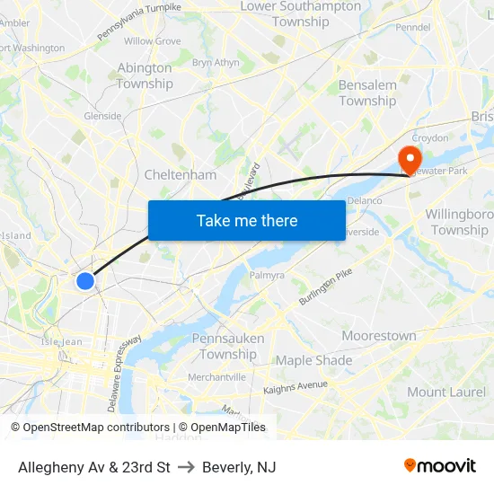 Allegheny Av & 23rd St to Beverly, NJ map