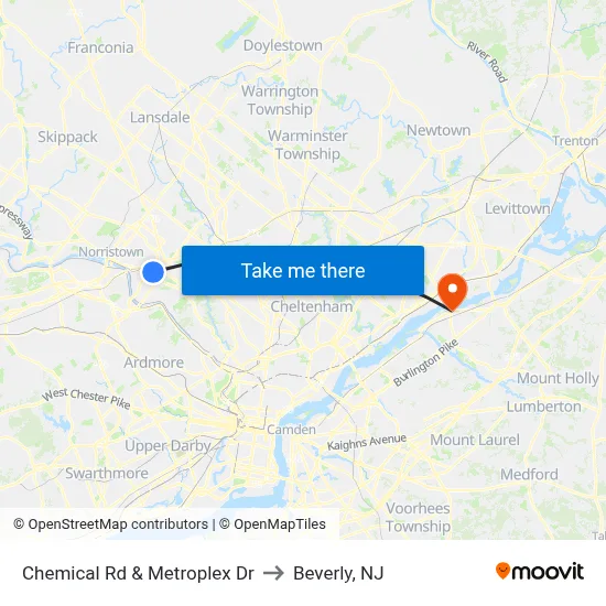 Chemical Rd & Metroplex Dr to Beverly, NJ map
