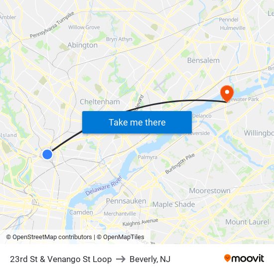 23rd St & Venango St Loop to Beverly, NJ map