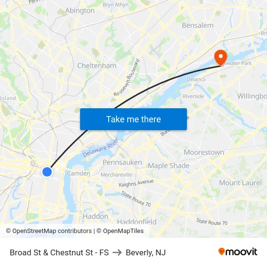 Broad St & Chestnut St - FS to Beverly, NJ map