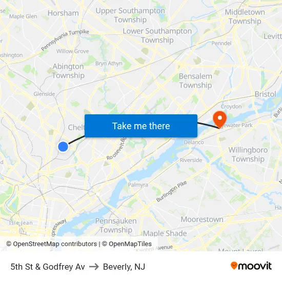 5th St & Godfrey Av to Beverly, NJ map