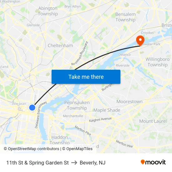 11th St & Spring Garden St to Beverly, NJ map