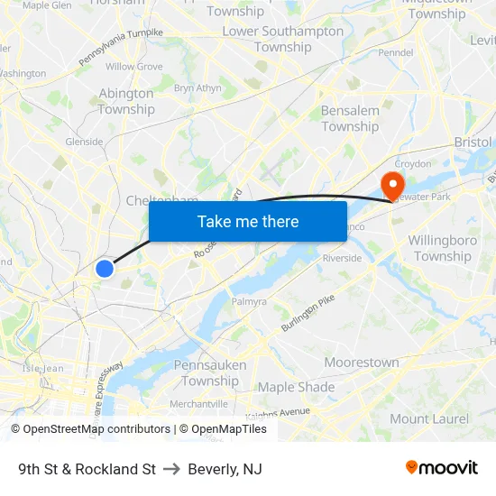 9th St & Rockland St to Beverly, NJ map