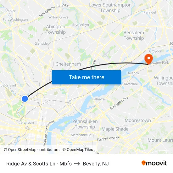 Ridge Av & Scotts Ln - Mbfs to Beverly, NJ map