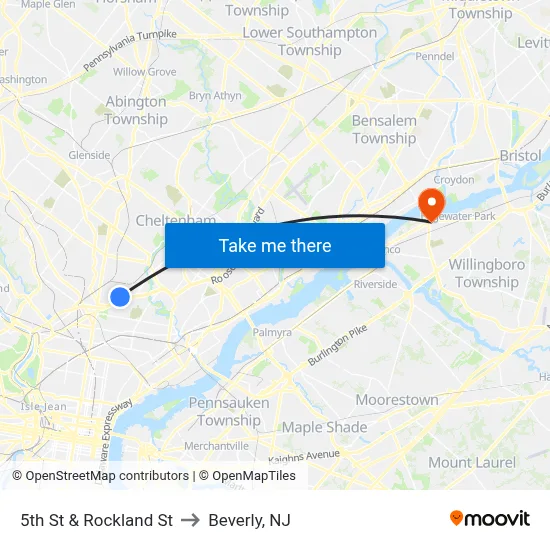 5th St & Rockland St to Beverly, NJ map