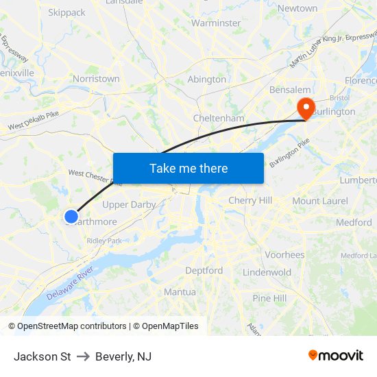 Jackson St to Beverly, NJ map