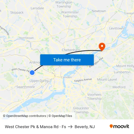 West Chester Pk & Manoa Rd - Fs to Beverly, NJ map