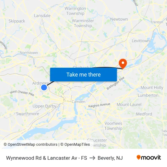 Wynnewood Rd & Lancaster Av - FS to Beverly, NJ map