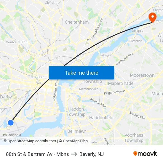 88th St & Bartram Av - Mbns to Beverly, NJ map