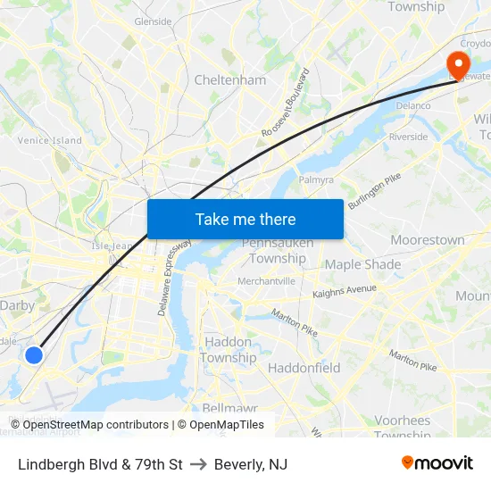 Lindbergh Blvd & 79th St to Beverly, NJ map