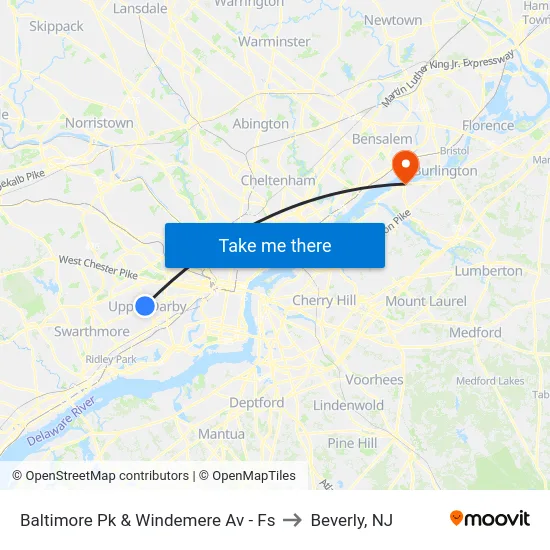Baltimore Pk & Windemere Av - Fs to Beverly, NJ map