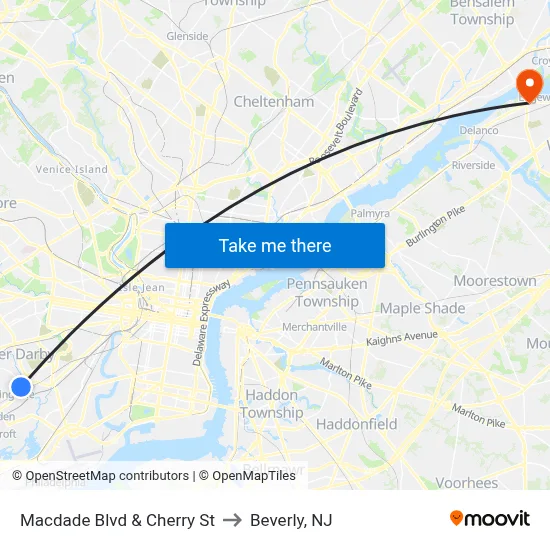Macdade Blvd & Cherry St to Beverly, NJ map