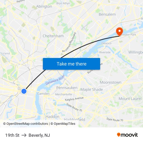 19th St to Beverly, NJ map