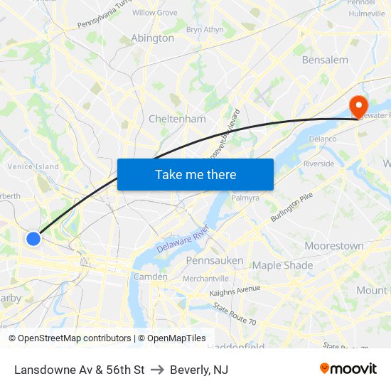 Lansdowne Av & 56th St to Beverly, NJ map